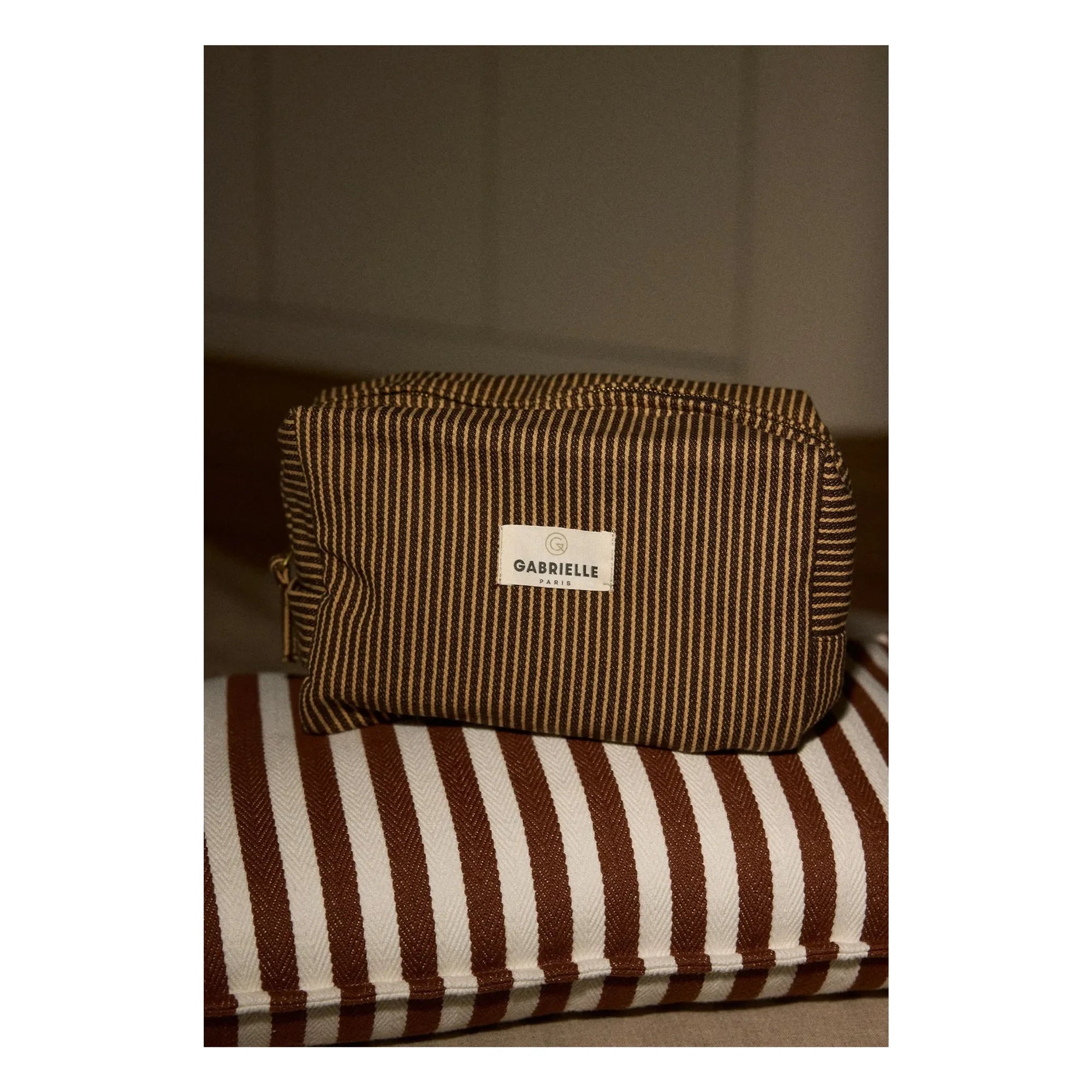 Gabrielle Paris - Striped Cotton Toiletry Bag | Brown