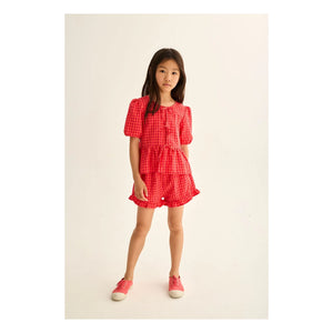 Cozmo - Joy Blouse Checkered Recycled Fibers | Red