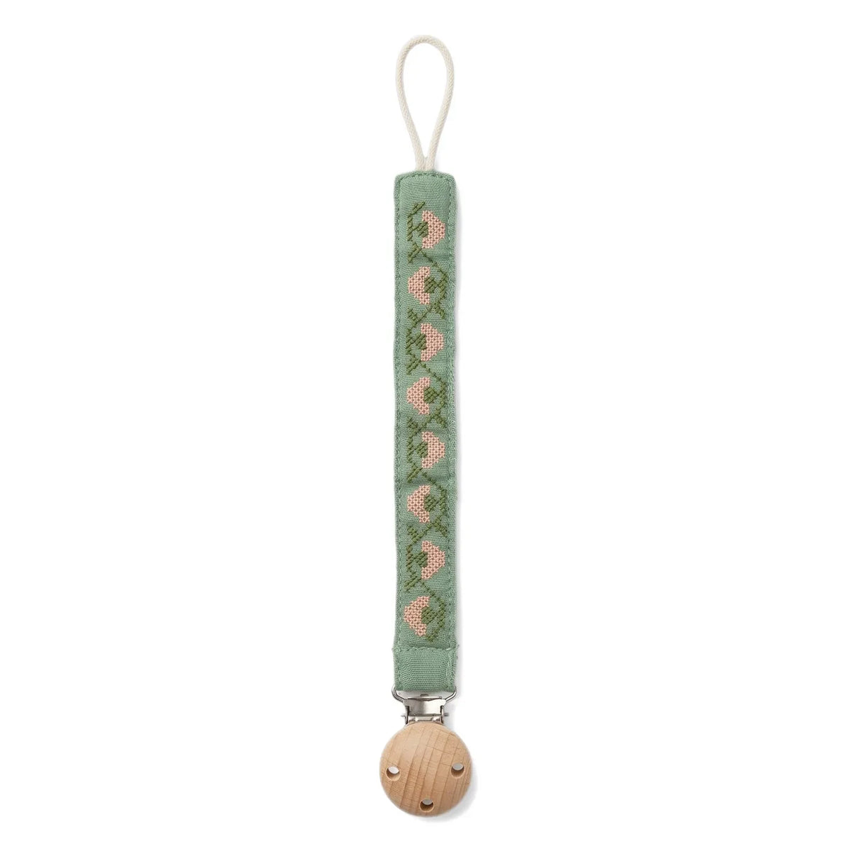 Editions Aimable - Auguste pacifier clip | Moss Green Muslin