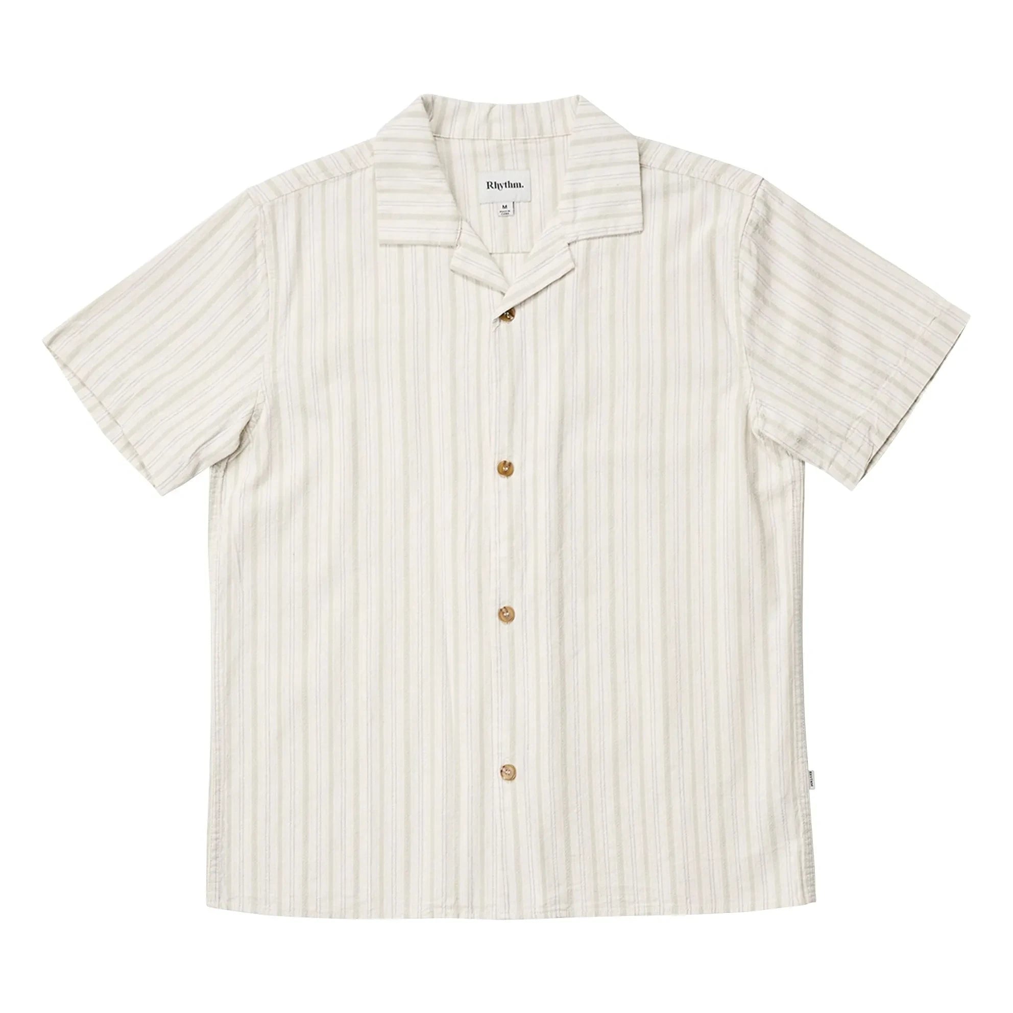 Rhythm - Striped Holiday Short Sleeve Shirt | Cream