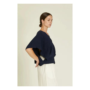 Black Crane - Origami Linen Top | Navy