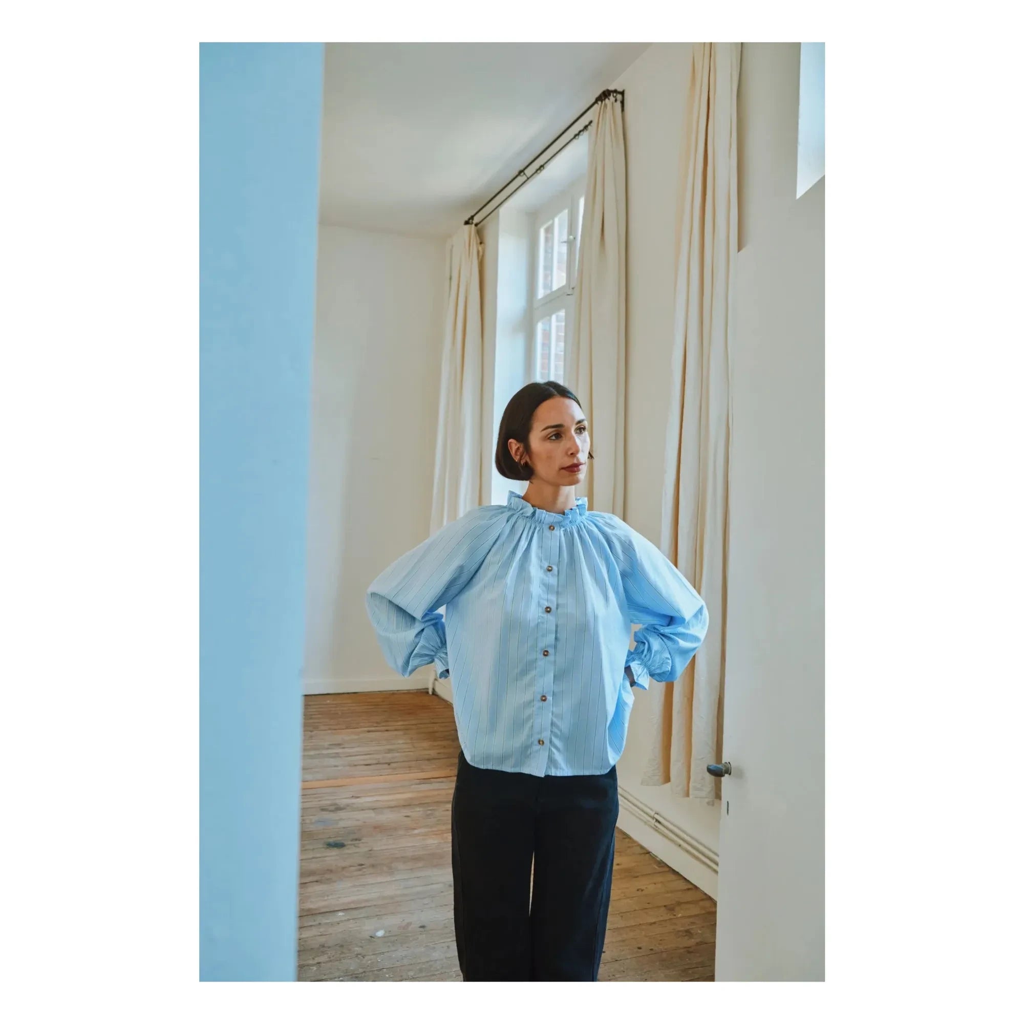 Poudre Organic - Gingham Striped Blouse | Green