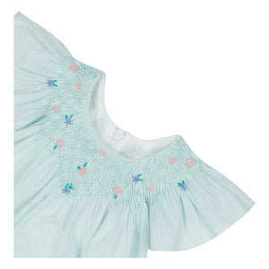Tartine et Chocolat - Striped Floral Gathered Dress | Mint Green