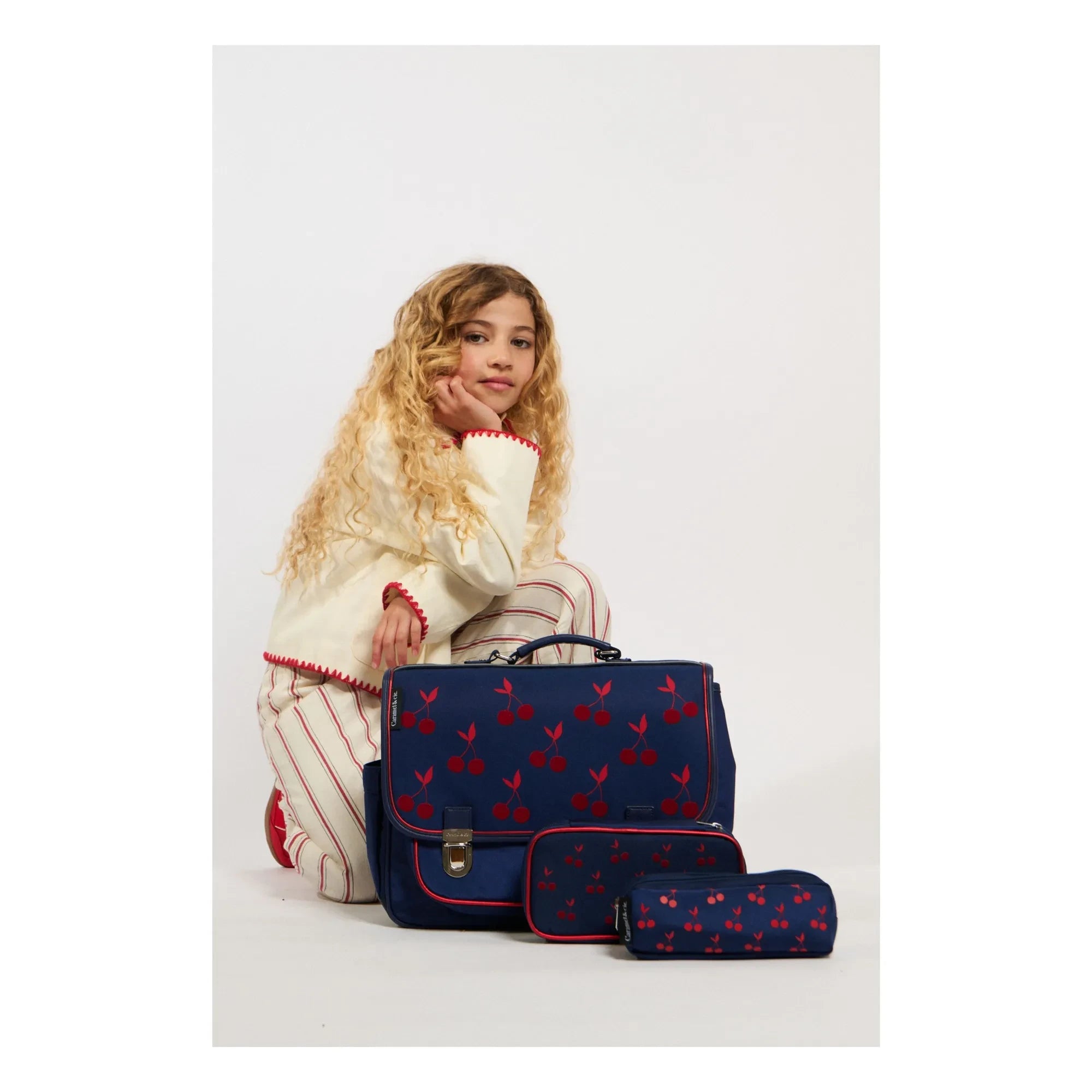 Caramel & Cie - Velvet Cherry Handbag | Navy Blue