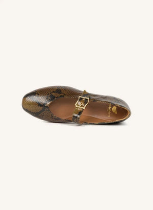 Bobbies - Ballerina Shoes Mado Leather Snake Print | Olive