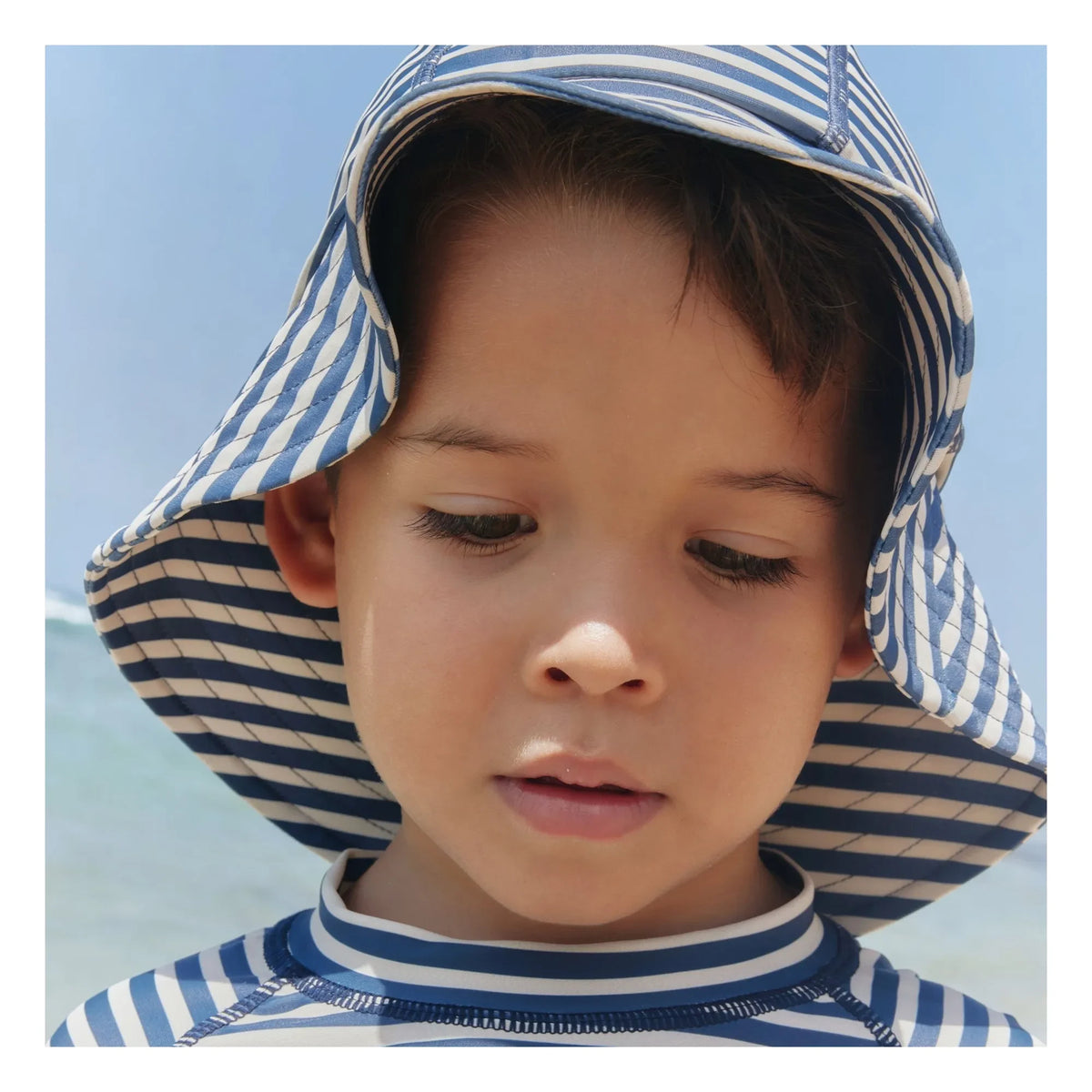 Wheat - Bora Striped UV Protection Hat Recycled Fibers | Dark Blue