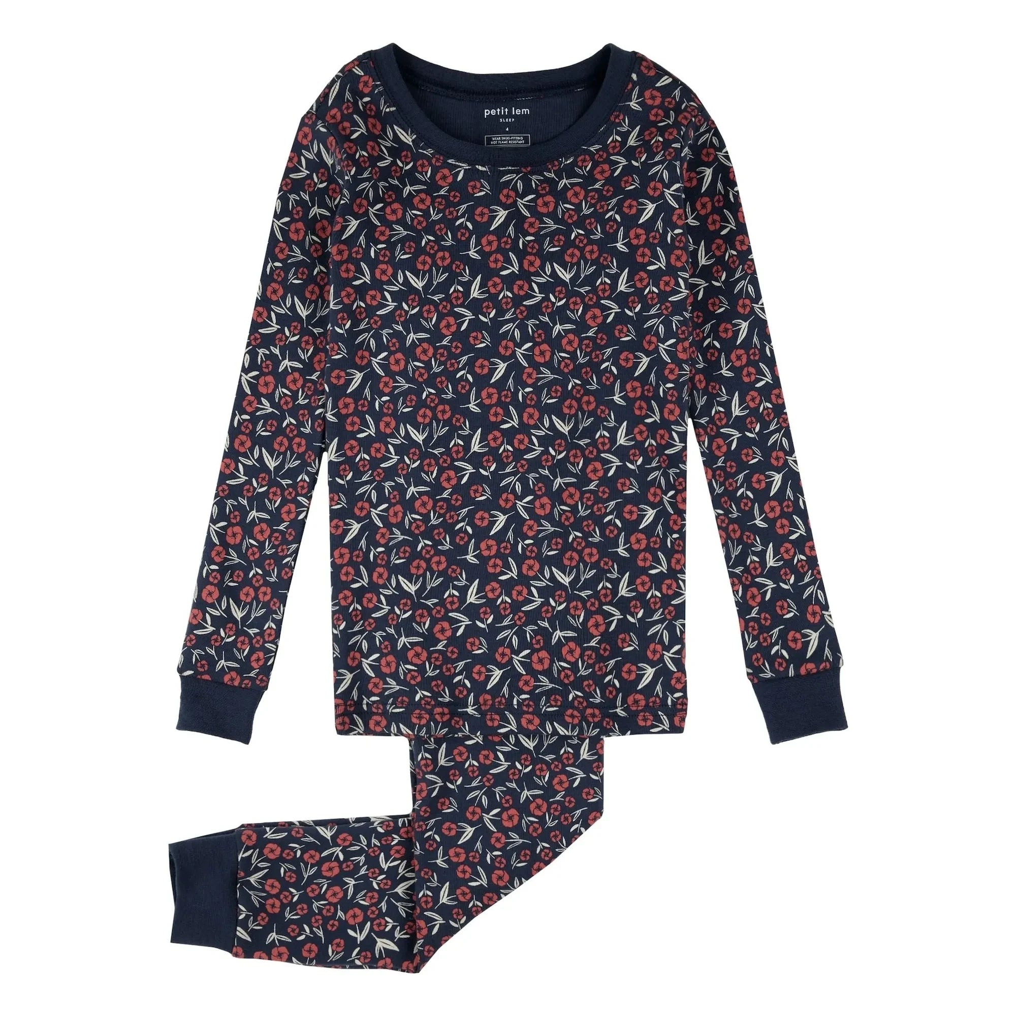 Petit Lem - Organic Cotton Floral Pajamas | Navy Blue