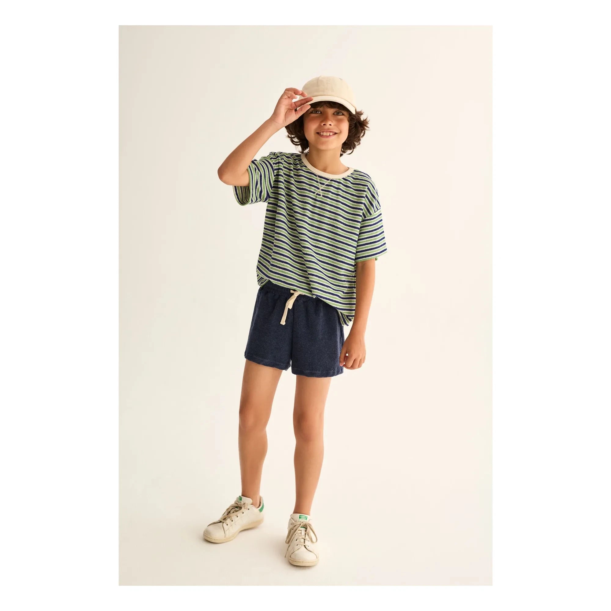 Cozmo - Enea Striped Towel T-Shirt | Navy Blue