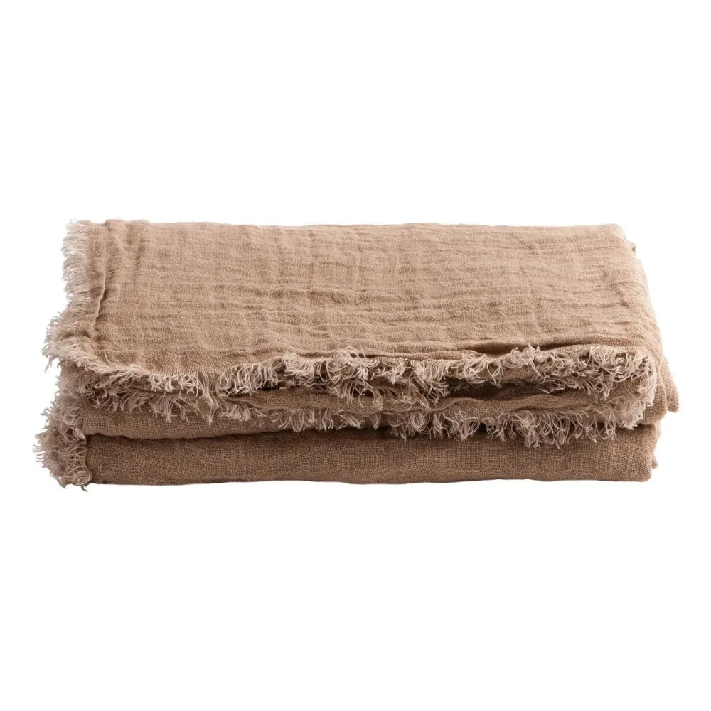 Maison de Vacances - Vice Versa Washed Linen Gauze Fringed Curtain | Latte