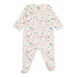 Petit Bateau - Floral Patterned Collar Dors Bien Pajamas Organic Cotton | Ecru