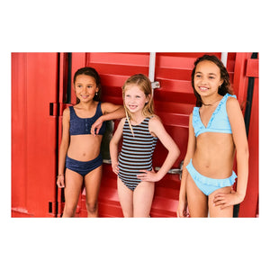 Beachlife - Recycled Fiber Embroidered Buttoned Swimsuit | Night Blue