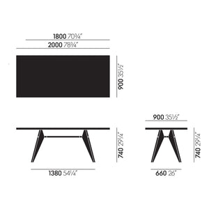 Vitra - EM Table - Black Base - Jean Prouvé | Oak