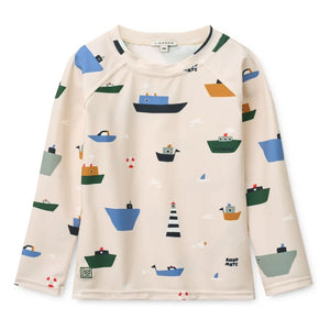 Liewood - Noah Bateaux Anti-UV T-Shirt Made from Recycled Fibers | Off-White