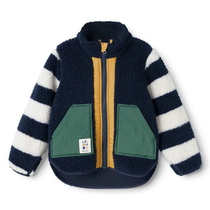 Liewood - Noam Striped Sherpa-Style Jacket, Made from Recycled Fibers | Navy