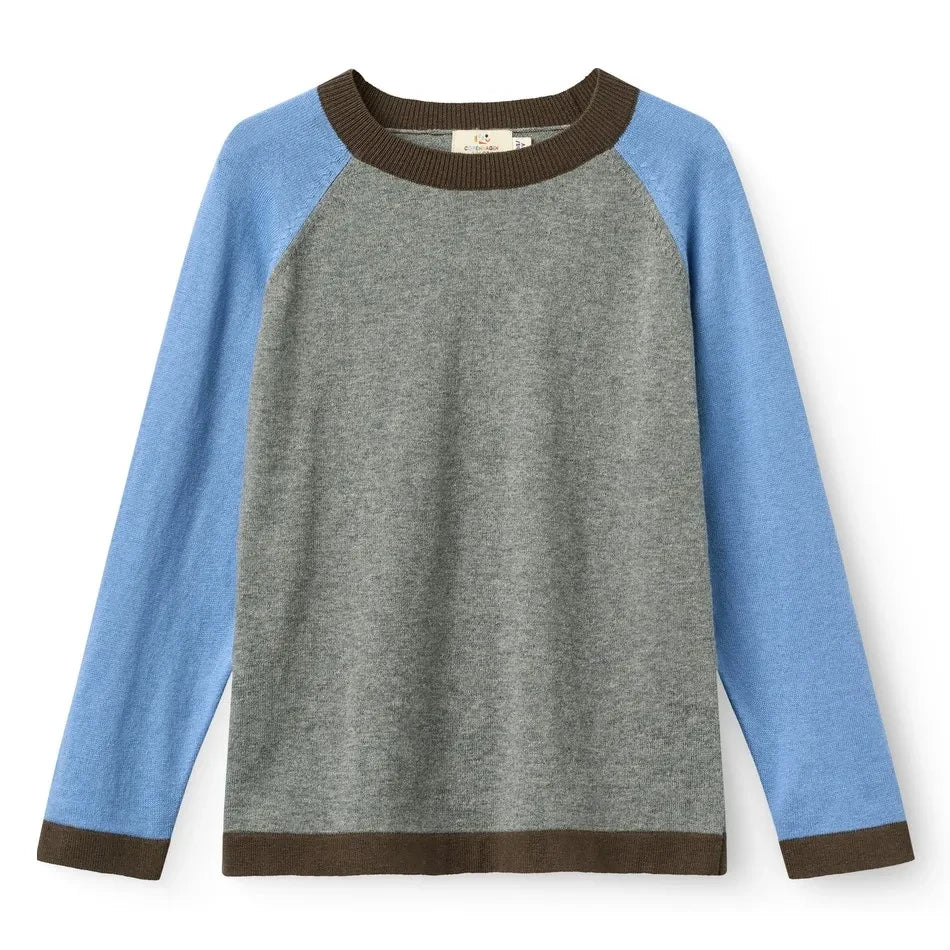 Copenhagen Colors - Color-blocked Fine Knit Sweater in Organic Cotton and Cashmere | Grey