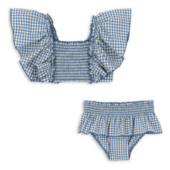 Konges Sløjd - Fresia Carreaux Recycled Fiber Ruffled Swimsuit | Blue