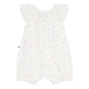 Petit Bateau - Delikli Çiçek Desenli Tulumlu Pijama | Beyaz