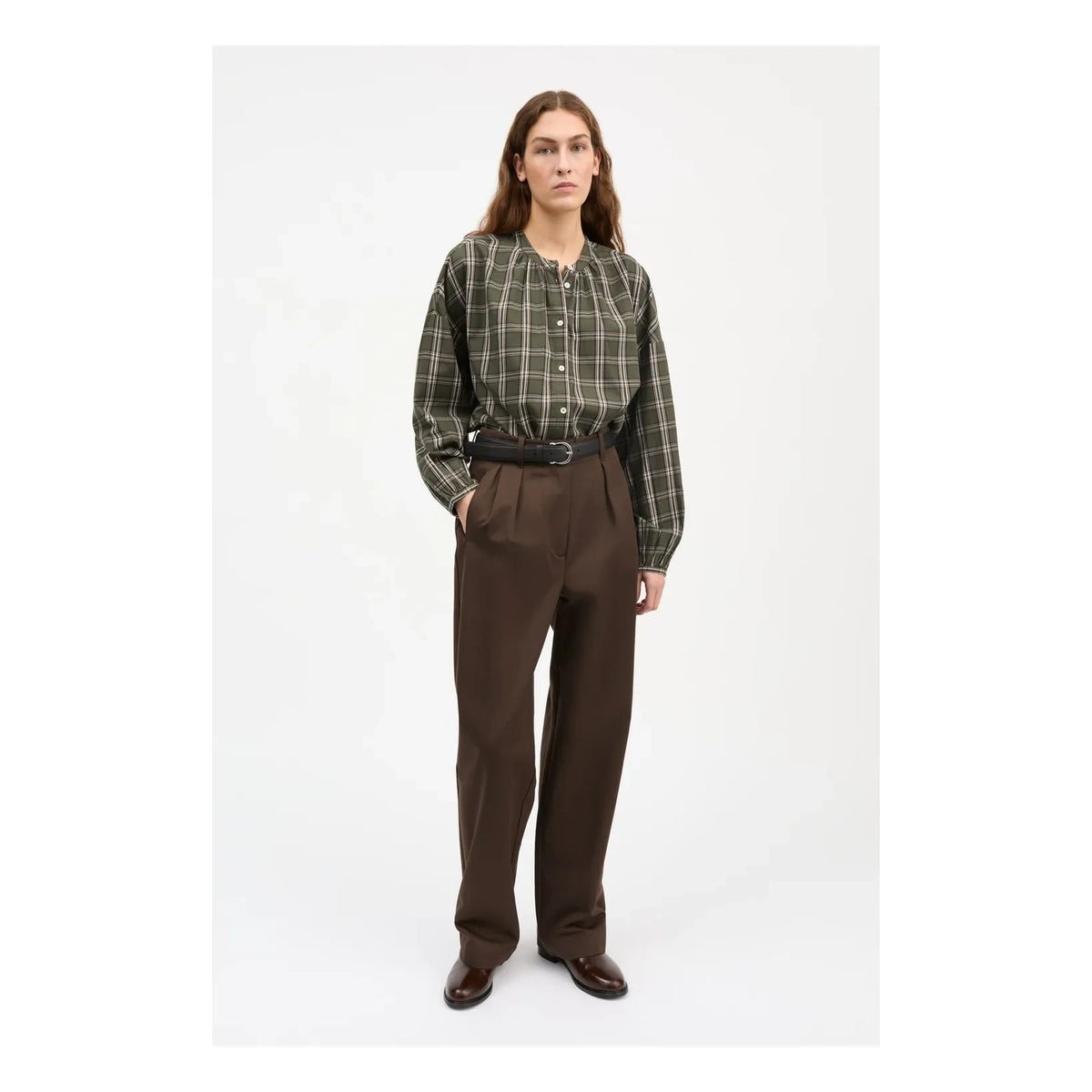 Skall Studio - Cilla Organic Cotton Checked Blouse | Green