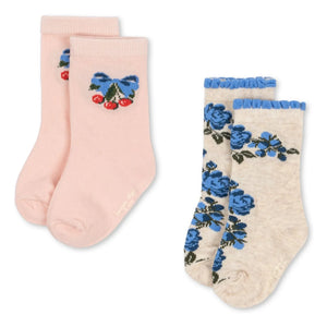 Konges Sløjd - 2 Pairs of Floral Patterned Socks Set | Pink
