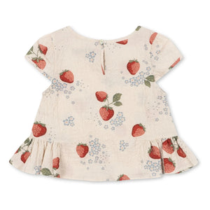 Konges Sløjd - Ava Strawberry Organic Cotton Ruffled T-Shirt | Beige