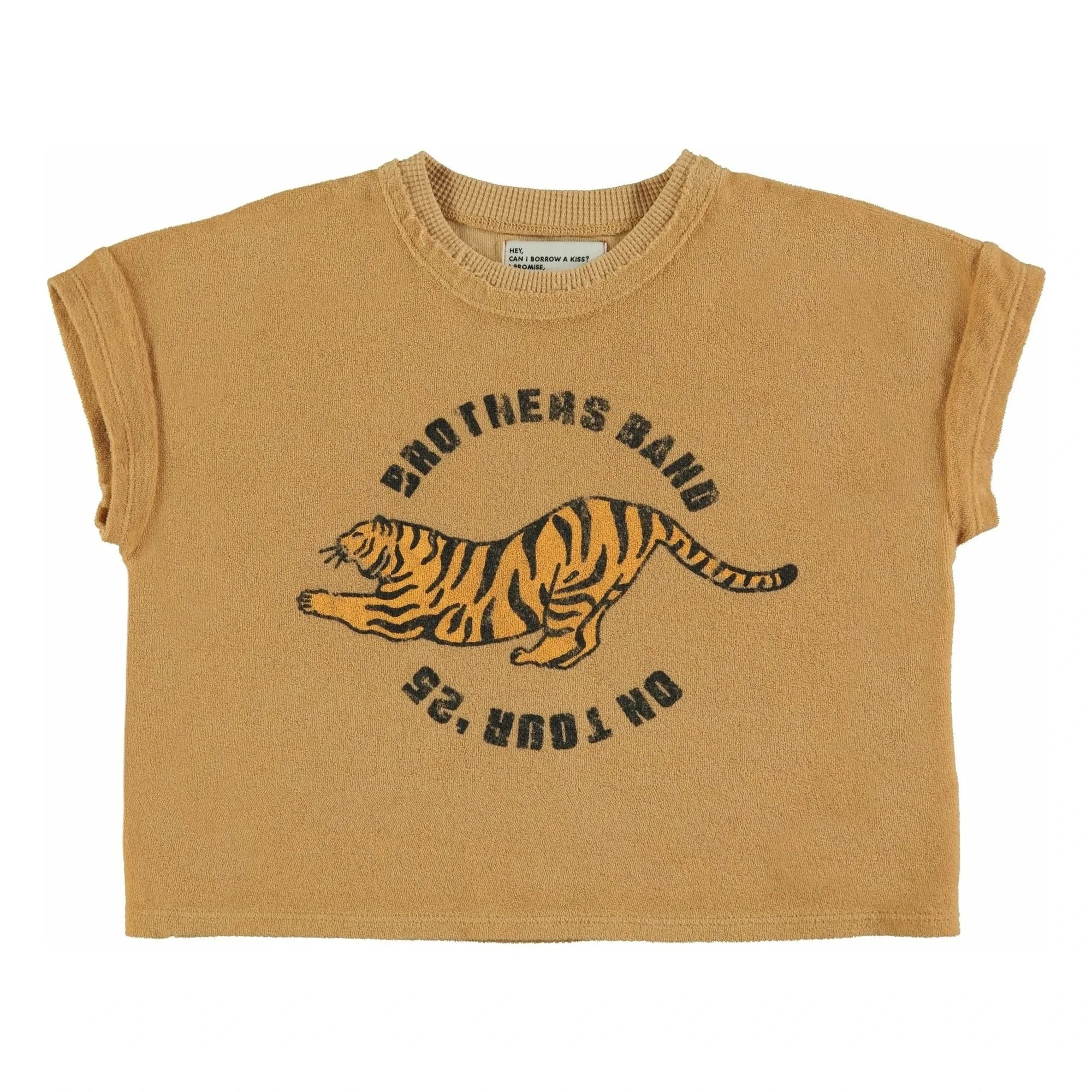 Piupiuchick - Organic Cotton Plush T-Shirt with Tiger Texture | Mustard