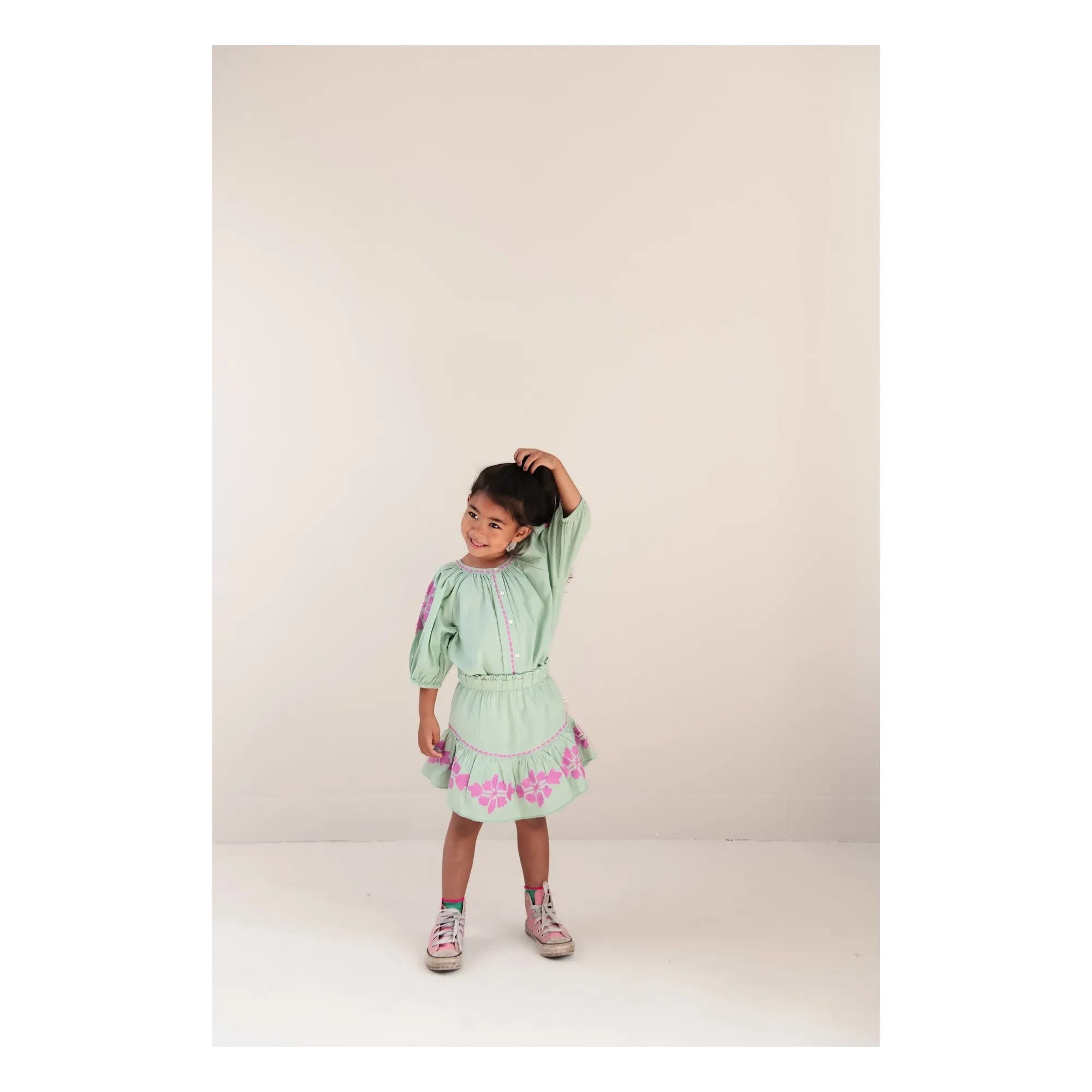 Jenest - Cécile Linen Embroidered Skirt | Almond green