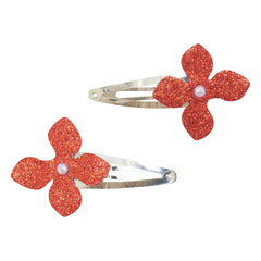 Tartine et Chocolat - Set of 2 Glittery Floral Hair Clips | Cherry Red