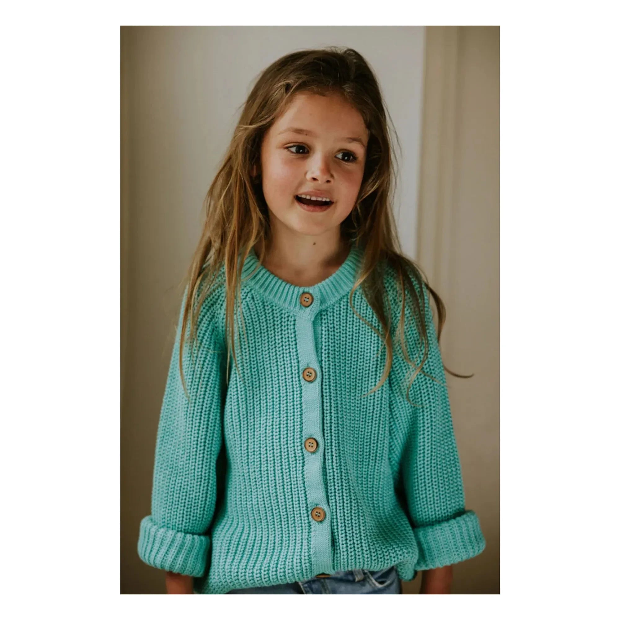 Yuki - Organic Cotton Raglan Cardigan | Turquoise
