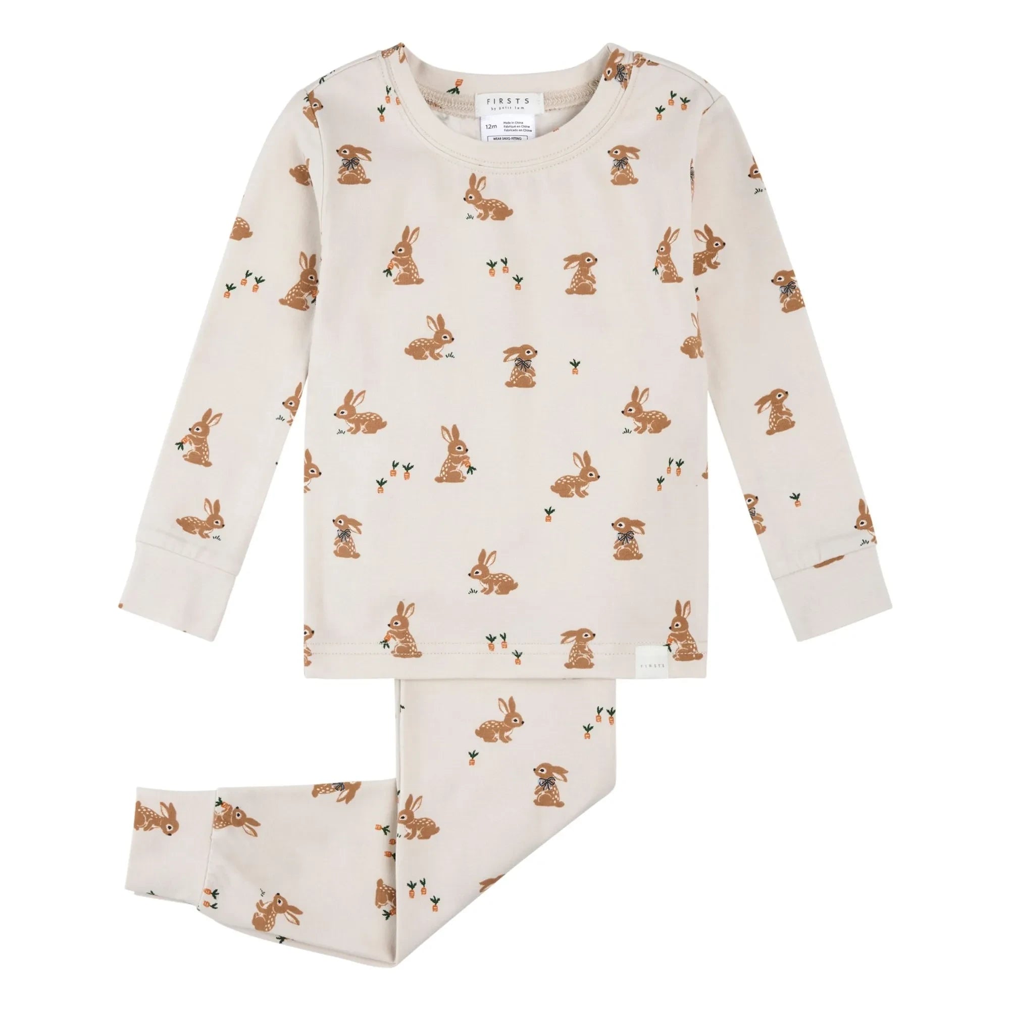 Petit Lem - Long Sleeve Pajamas Rabbits Organic Cotton and Modal | Beige