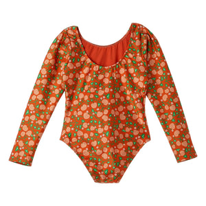 Fabula - Floral Pattern Long Sleeve Swimsuit | Orange