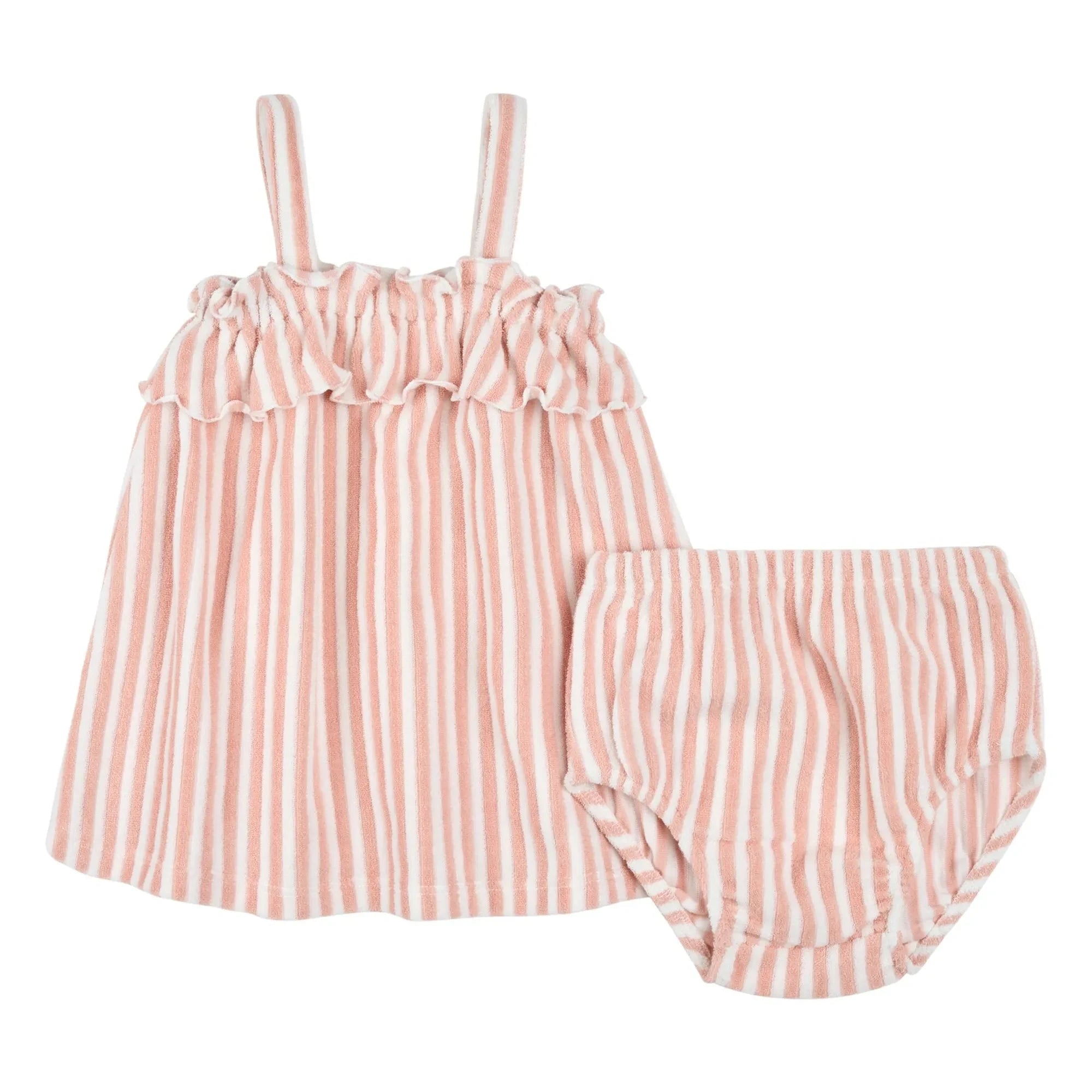 Petit Lem - Striped Organic Cotton Towel Dress and Underwear Set | Pink