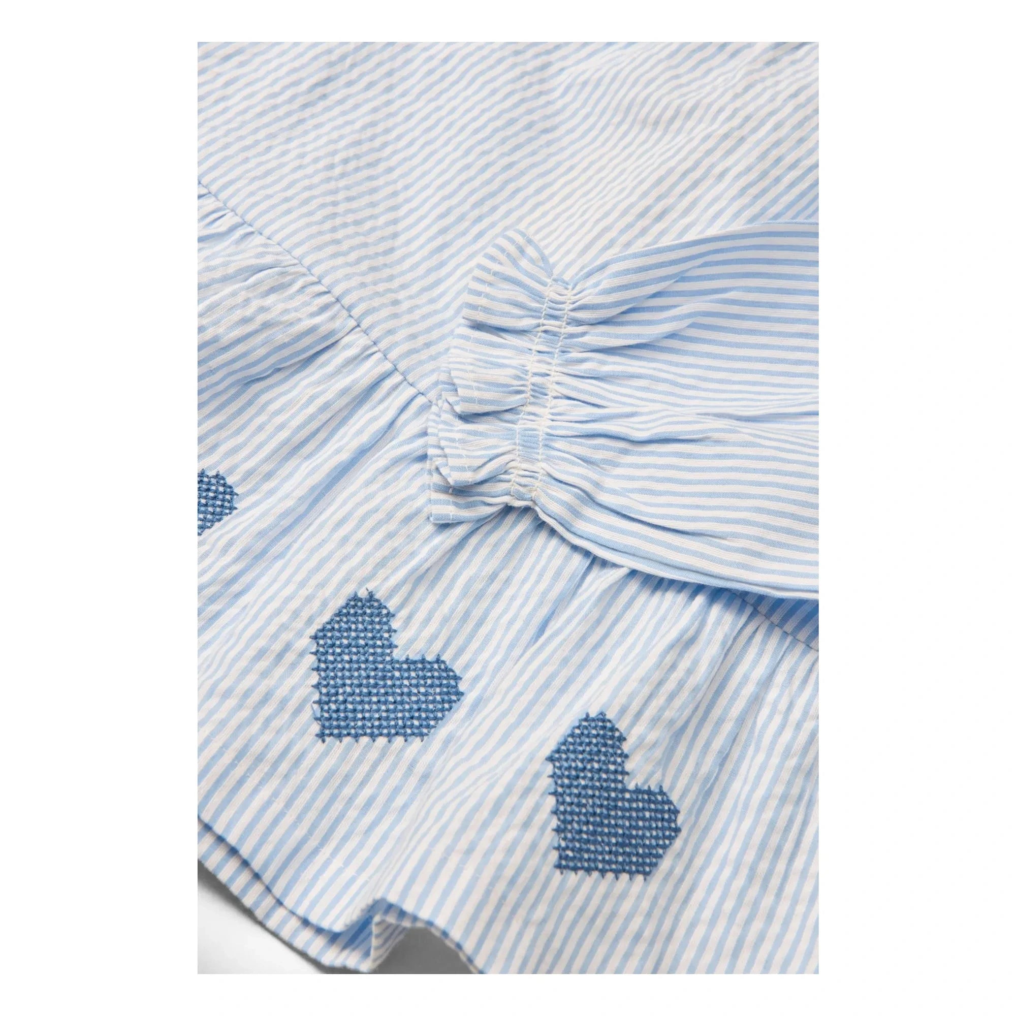 Copenhagen Colors - Striped Embroidered Blouse Seersucker Organic Cotton | Light Blue