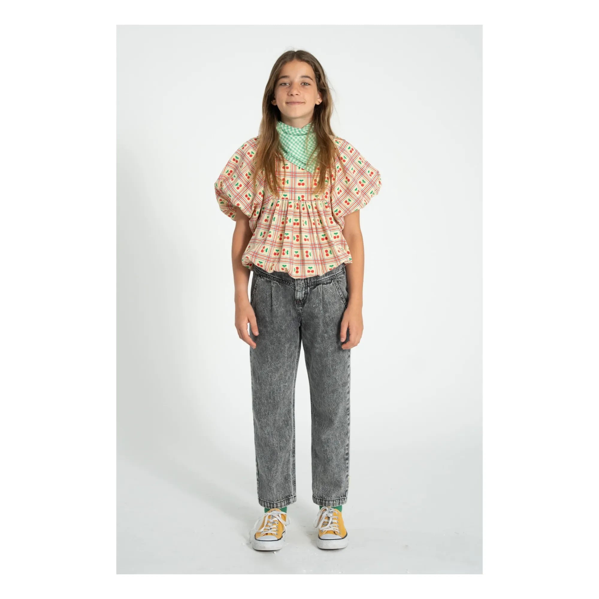 Piupiuchick - Yellow | Ruffled Cherry Pattern Blouse