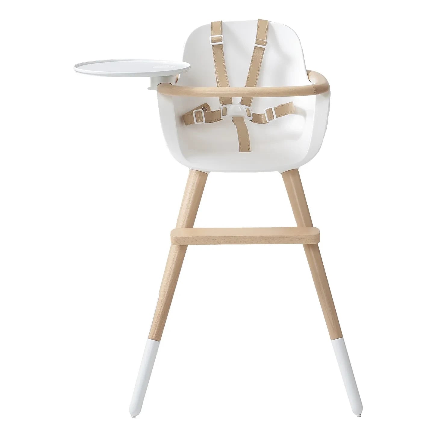 Micuna - OVO LUXE ONE High Chair, Beige Faux Leather Belt | White