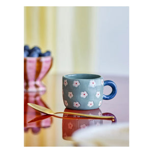 Bloomingville - Nini Stoneware Ceramic Floral Mug | Blue