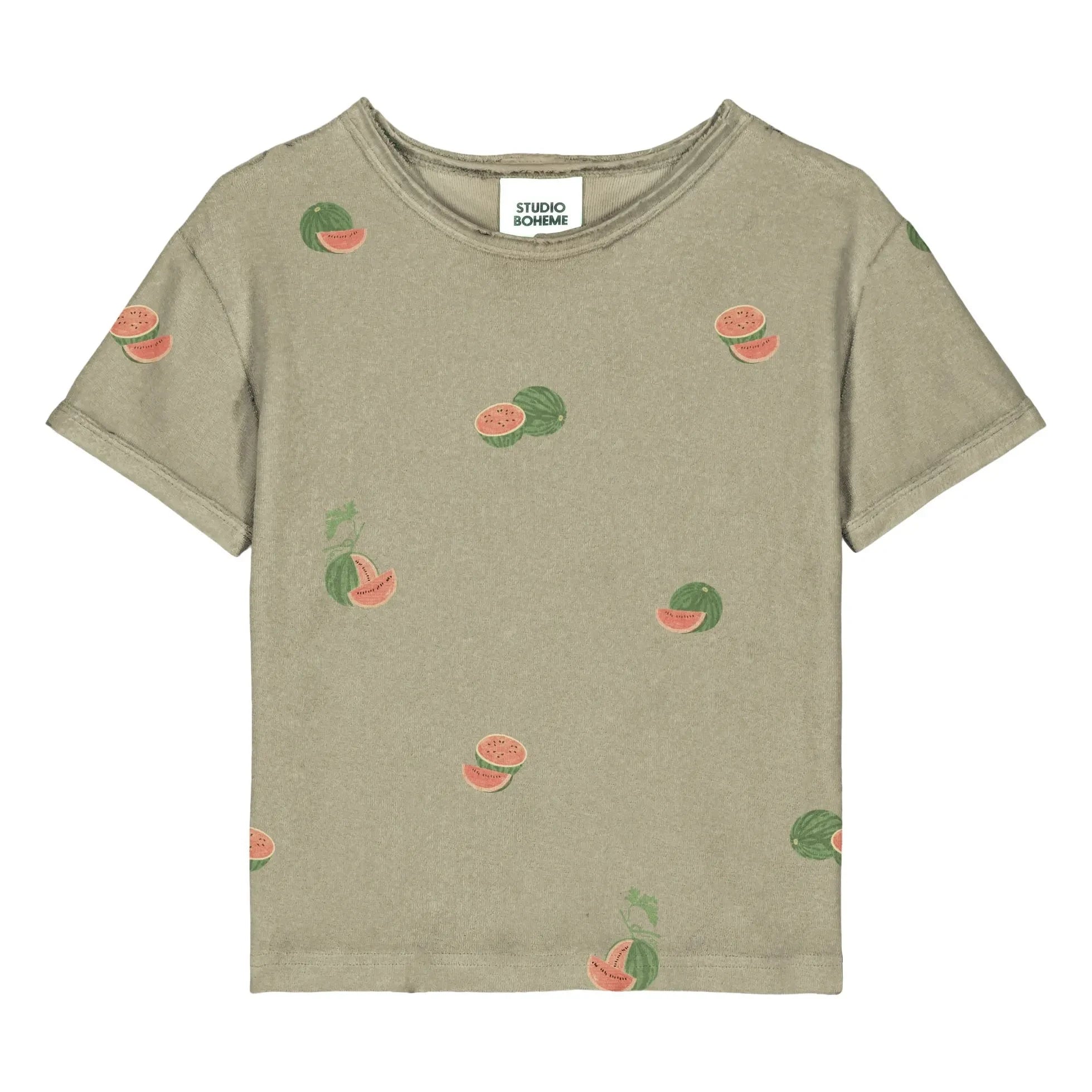 Studio Bohème - Essential Watermelon Organic Cotton Sponge T-Shirt | Khaki