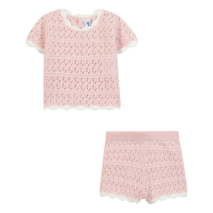 Tartine et Chocolat - Pointelle T-Shirt and Shorts Set | Light Pink
