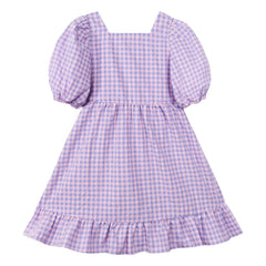 Mipounet - Olie Check Gathered Short Sleeve Dress | Lilac