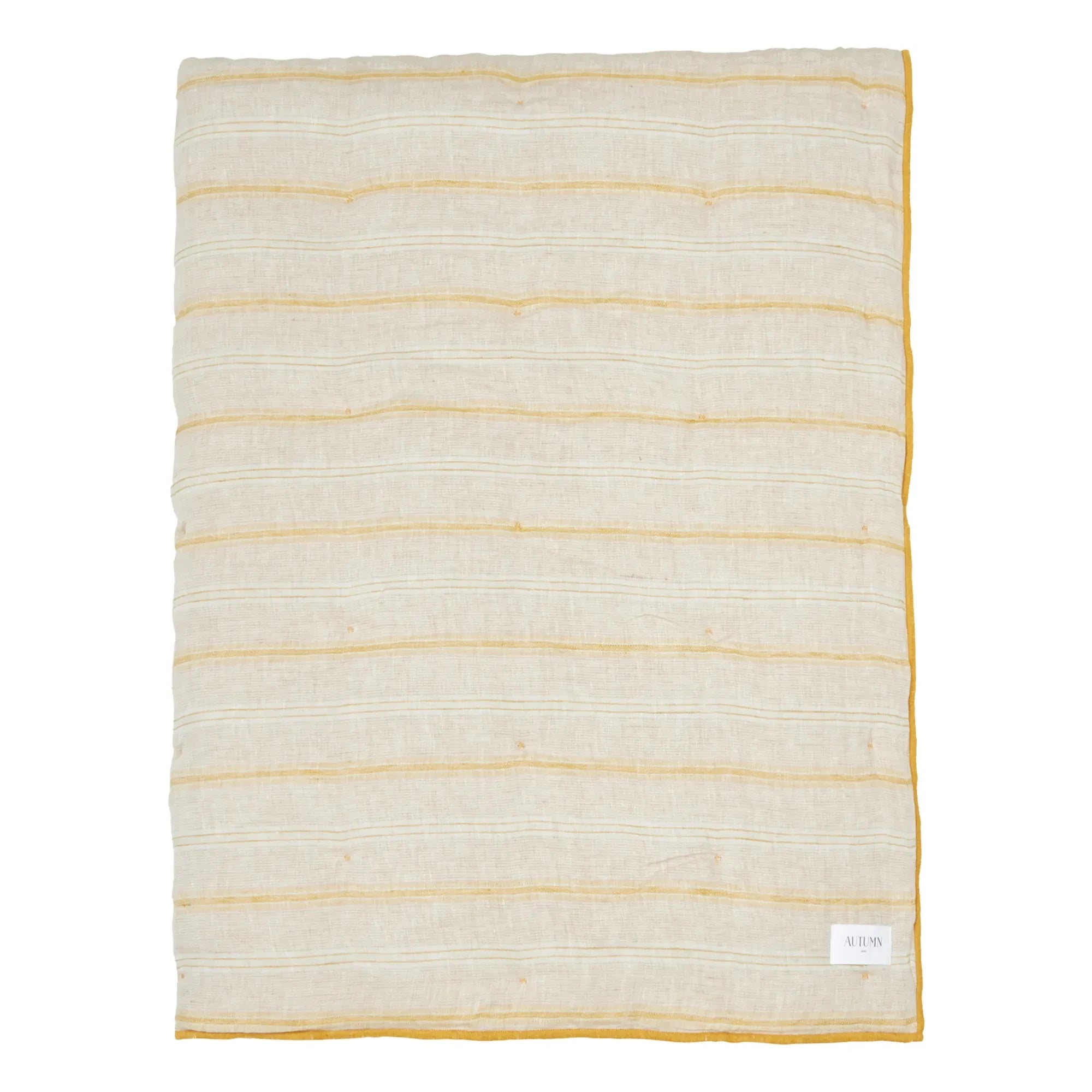 Autumn - Yellow Striped Linen Bedspread