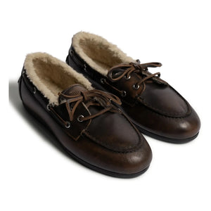Posa - Leather and Faux Fur Boat Shoes | Brown