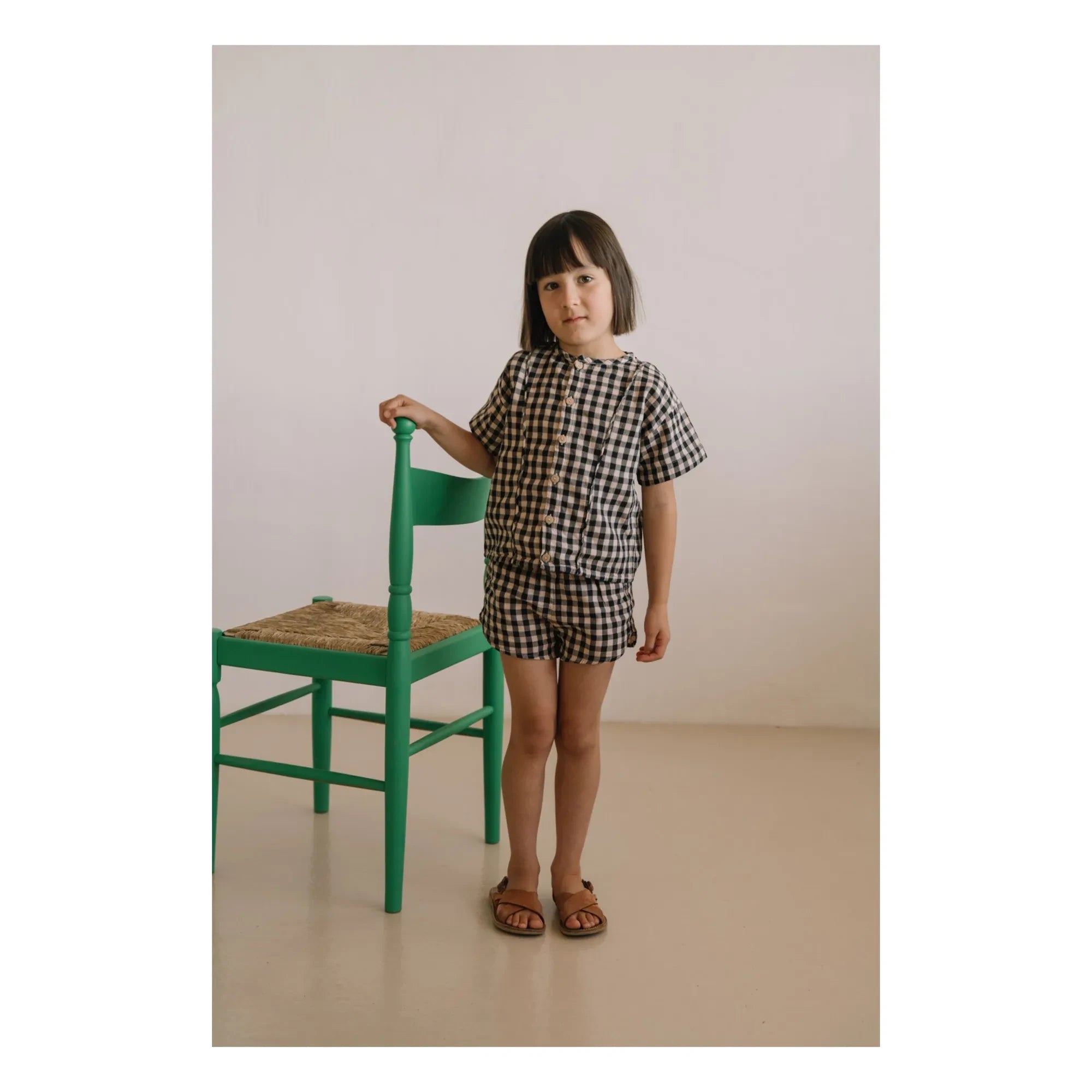 Studio Bohème - Georgette Gingham Organic Cotton Gauze Shorts | Black
