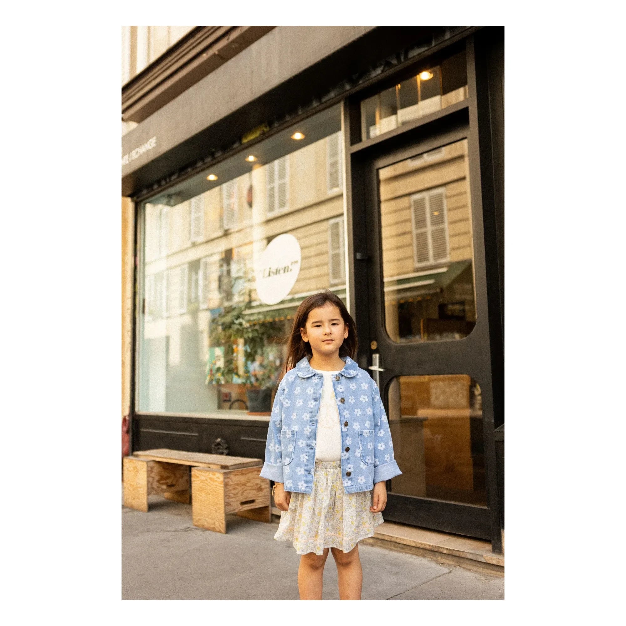 Louis Louise - Floral Brown Denim Jacket | Light Blue