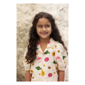 Mini Rodini - Espace Blues Organic Cotton Gazlı Beige | Ecru