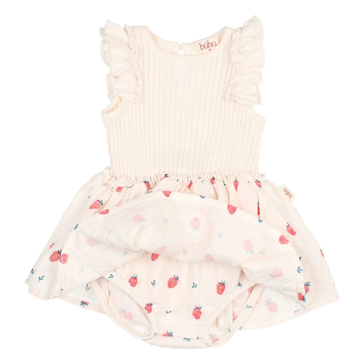 Búho - Gathered Romper Dress Strawberry Organic Cotton | Lychee Pink