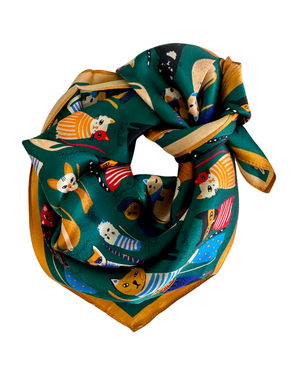 Baveal - Emerald Cats 100% Mulberry Silk Scarf – 53 cm