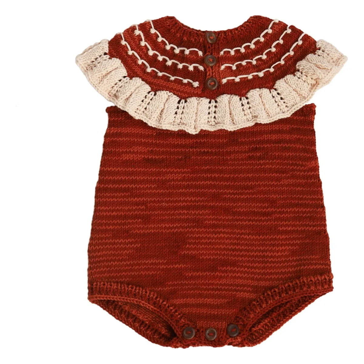 Kalinka - Dove Merino wool romper | Brick red