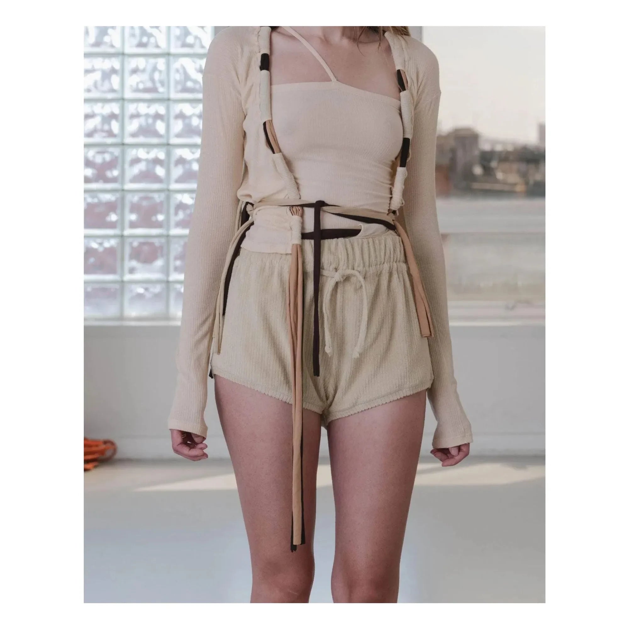 Baserange - Organic Cotton Pose Towel Shorts | Beige