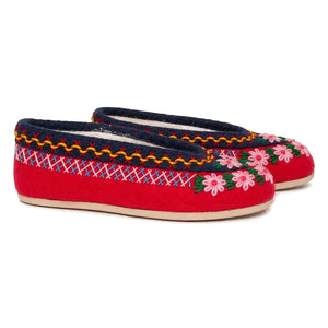 Folkloore - Floral Wool Slippers - Women's Collection | Red