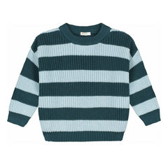 Yuki - Striped Organic Cotton Sweater | Peacock Blue