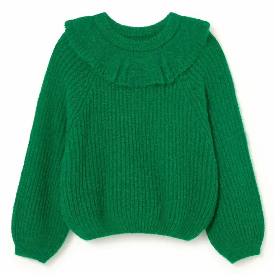 Cozmo - Lua Ruffle Collar Sweater | Meadow Green